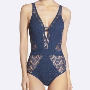 BECCA Show and Tell Black Crochet One Piece! M